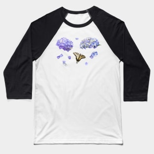 Blue Hydrangea and Yellow Butterfly Sticker Pack Baseball T-Shirt